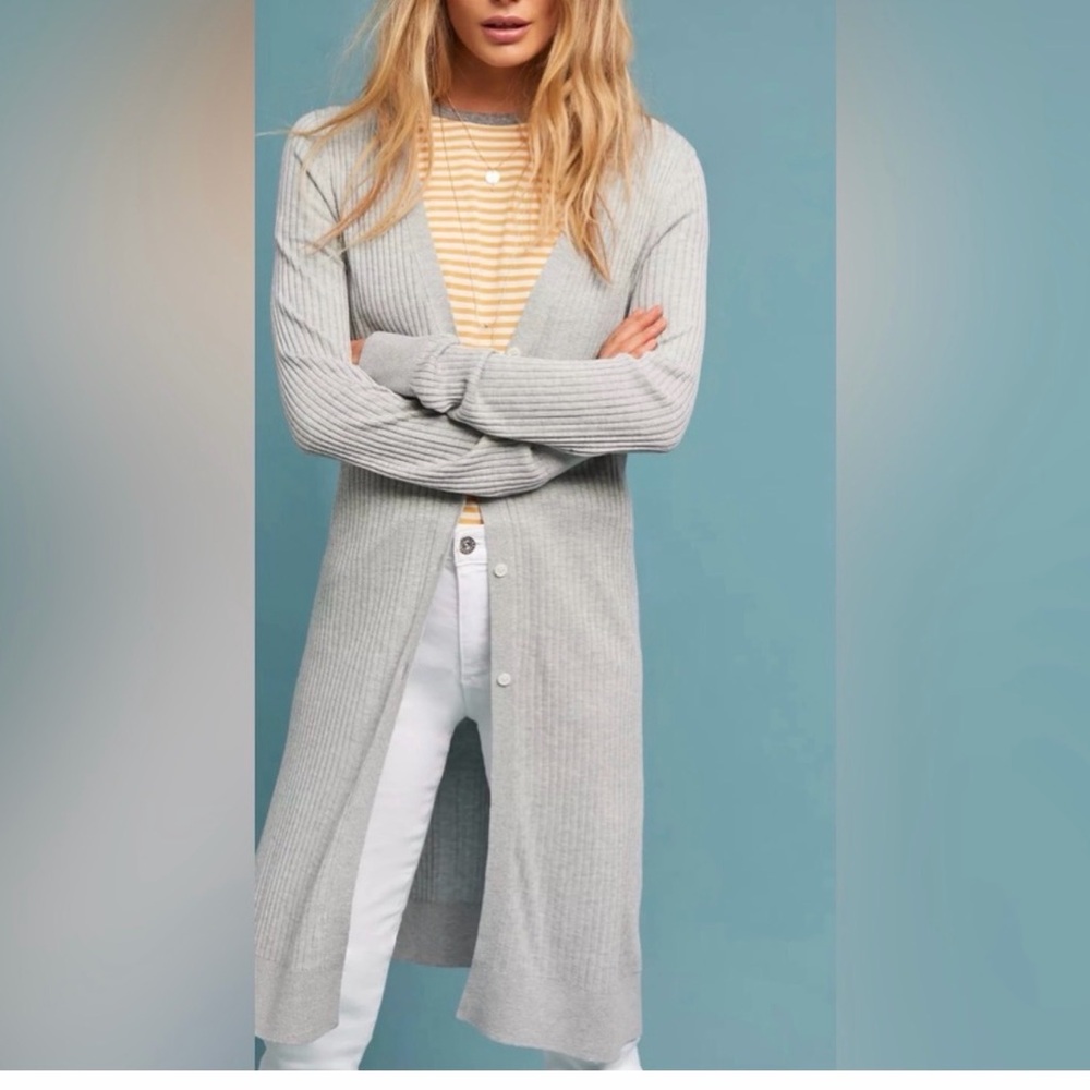 Anthropologie Meadow Rue Gray Cali Ribbed Duster Cardigan Small